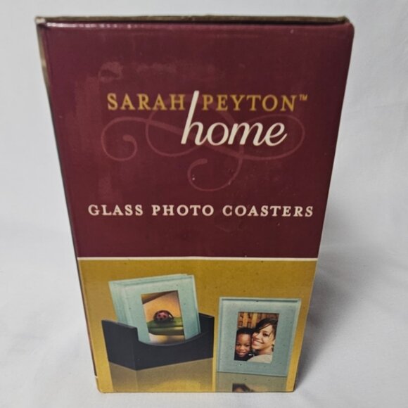 Coasters Set of 4 Beveled Glass Sarah Peyton Home Wood Holder Pictures NIB T13 - Picture 2 of 6